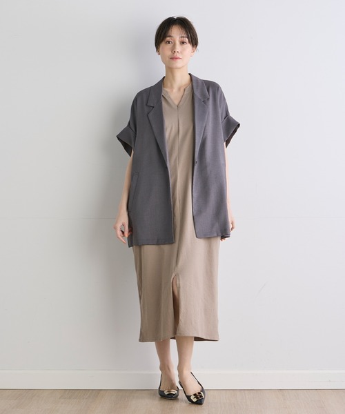 INED CLARO（イネドクラロ）の「リニーブッチャーハーフスリーブジャケット【セットアップ対応】（テーラードジャケット・レディース・ベージュ/チャコールグレー・フリー）」の18枚目の写真