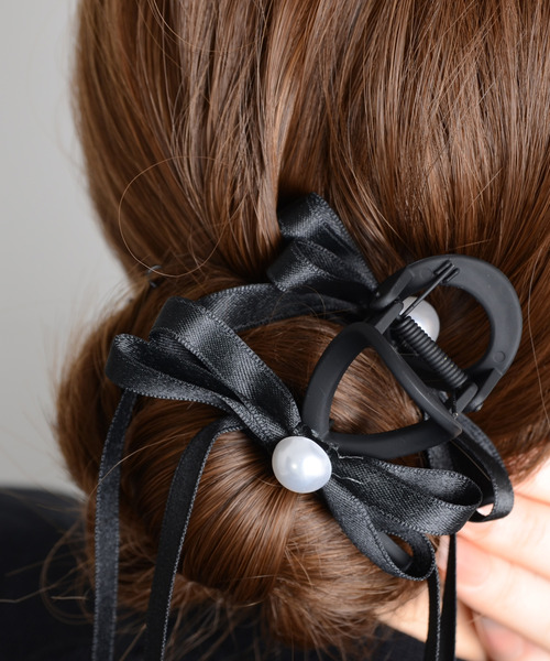 TONE SELECT GOODS（トーンセレクトグッズ）の「【float】リボン ロング バンスクリップ（バレッタ/ヘアクリップ・レディース・ブラック系2/ブラック系1/ホワイト系1・FREE）」の3枚目の写真