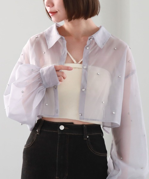 archives（アルシーヴ）の「ビジューシアーショートシャツ