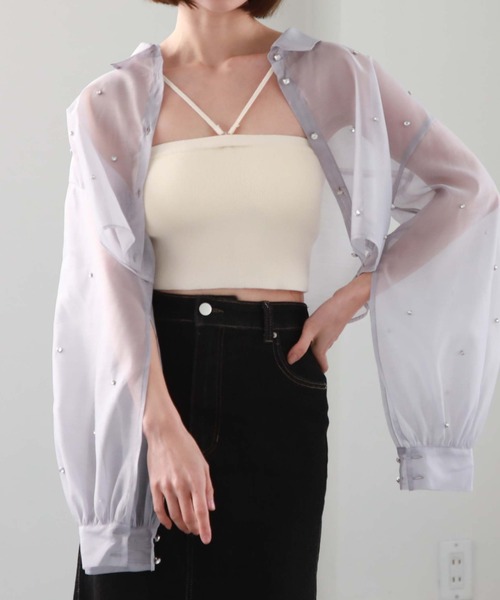 archives(アルシーヴ)の「ビジューシアーショートシャツ(シャツ/ブラウス・レディース・オフホワイト/グレー/ブラック/ピンク・MEDIUM)」の17枚目の写真
