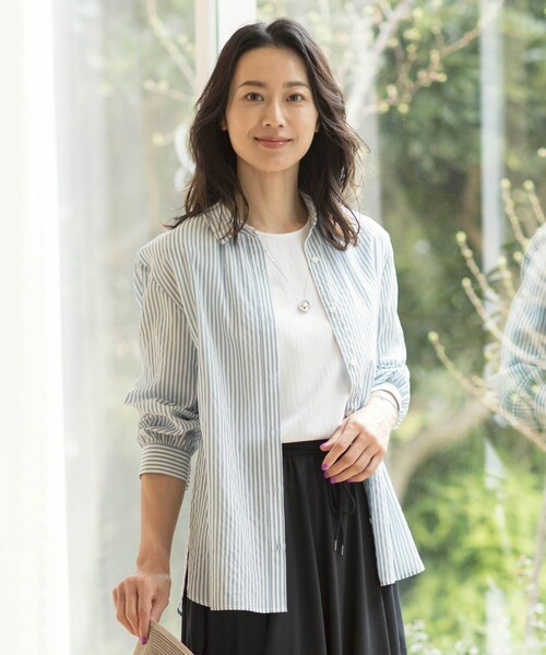 J.PRESS（ジェイプレス）の「【洗える】コットンアセVis ストライプ シャツカラー ブラウス（シャツ/ブラウス・レディース・ベージュ系1/ダルブルー系1/ネイビー系1・9/11）」の3枚目の写真
