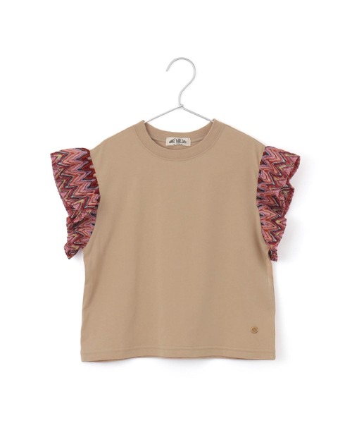 MAKE YOUR DAY（メイクユアデイ）の「セットアップできる異素材フリル半袖Tシャツ■80～140cm（Tシャツ/カットソー・キッズ・グリーン/オレンジ/ピンク・90/130/80/100/110/120/140）」の3枚目の写真