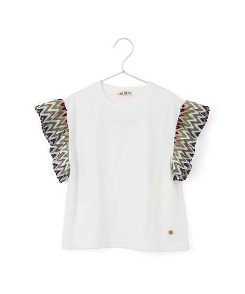 MAKE YOUR DAY（メイクユアデイ）の「セットアップできる異素材フリル半袖Tシャツ■80～140cm（Tシャツ/カットソー・キッズ・グリーン/オレンジ/ピンク・90/130/80/100/110/120/140）」の2枚目の写真