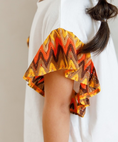 MAKE YOUR DAY（メイクユアデイ）の「セットアップできる異素材フリル半袖Tシャツ■80～140cm（Tシャツ/カットソー・キッズ・グリーン/オレンジ/ピンク・90/130/80/100/110/120/140）」の8枚目の写真