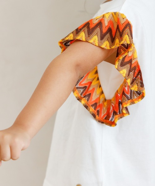 MAKE YOUR DAY（メイクユアデイ）の「セットアップできる異素材フリル半袖Tシャツ■80～140cm（Tシャツ/カットソー・キッズ・グリーン/オレンジ/ピンク・90/130/80/100/110/120/140）」の9枚目の写真