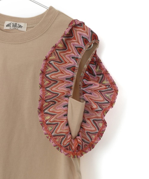 MAKE YOUR DAY（メイクユアデイ）の「セットアップできる異素材フリル半袖Tシャツ■80～140cm（Tシャツ/カットソー・キッズ・グリーン/オレンジ/ピンク・90/130/80/100/110/120/140）」の16枚目の写真