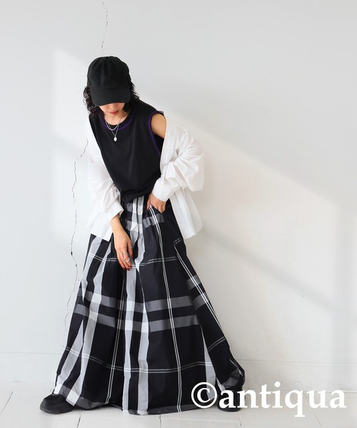 antiqua（アンティカ）の「チェック柄フレアスカート（スカート・レディース・ブラック・FREE）」の5枚目の写真