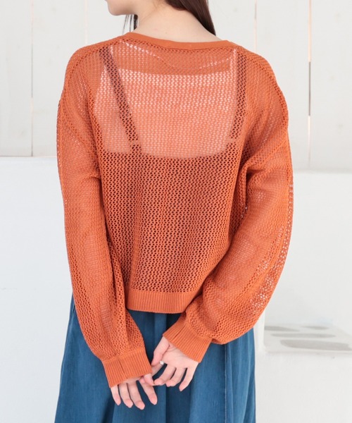 Honeys(ハニーズ)の「リボン付きメッシュ編カーディガン(カーディガン/ボレロ・レディース・オレンジ/ライトグリーン/ブラック/アイボリー・L/M/S)」の12枚目の写真