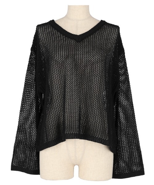 coca（coca）（コカ）の「Vネックメッシュニット（ニット/セーター・レディース・ブラック/アイボリー・L/M）」の13枚目の写真