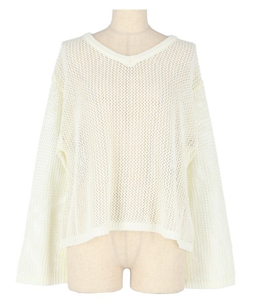 coca（coca）（コカ）の「Vネックメッシュニット（ニット/セーター・レディース・ブラック/アイボリー・L/M）」の14枚目の写真