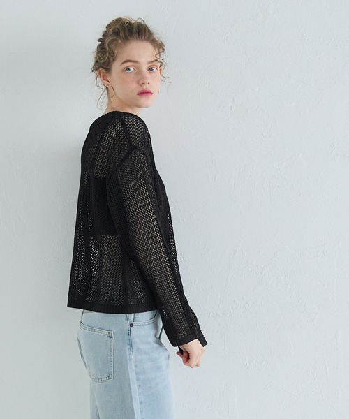 coca（coca）（コカ）の「Vネックメッシュニット（ニット/セーター・レディース・ブラック/アイボリー・L/M）」の4枚目の写真