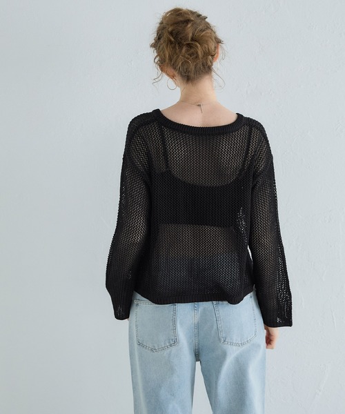 coca（coca）（コカ）の「Vネックメッシュニット（ニット/セーター・レディース・ブラック/アイボリー・L/M）」の5枚目の写真