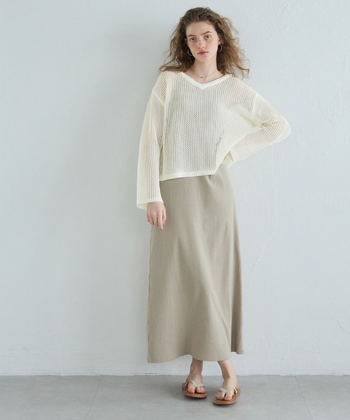 coca（coca）（コカ）の「Vネックメッシュニット（ニット/セーター・レディース・ブラック/アイボリー・L/M）」の9枚目の写真