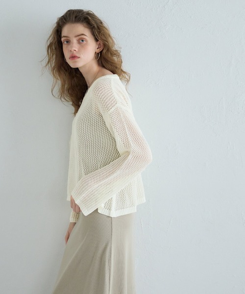 coca（coca）（コカ）の「Vネックメッシュニット（ニット/セーター・レディース・ブラック/アイボリー・L/M）」の10枚目の写真