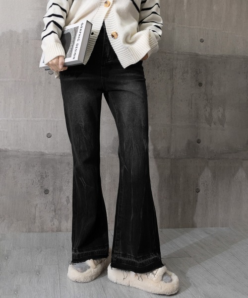 セール】【6サイズ展開】レトロ フレアデニムパンツ ローエッジ