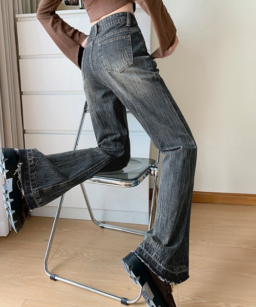 Miniministore（ミニミニストア）の「【6サイズ展開】レトロ フレアデニムパンツ ローエッジ（デニムパンツ・レディース・インディゴブルー/ブラック/サックスブルー/ブルー/ダークインディゴブルー/ブラック系・M/XL/S/L/XS/2XL）」の10枚目の写真