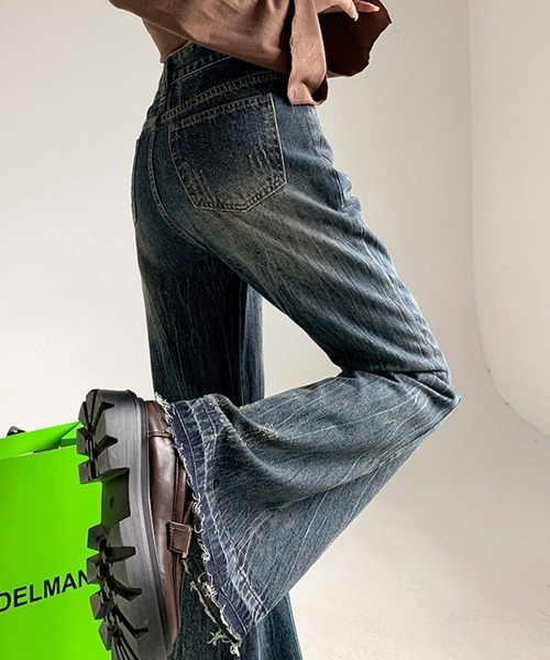 Miniministore（ミニミニストア）の「【6サイズ展開】レトロ フレアデニムパンツ ローエッジ（デニムパンツ・レディース・インディゴブルー/ブラック/サックスブルー/ブルー/ダークインディゴブルー/ブラック系・M/XL/S/L/XS/2XL）」の13枚目の写真