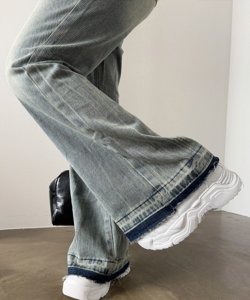 Miniministore（ミニミニストア）の「【6サイズ展開】レトロ フレアデニムパンツ ローエッジ（デニムパンツ・レディース・インディゴブルー/ブラック/サックスブルー/ブルー/ダークインディゴブルー/ブラック系・M/XL/S/L/XS/2XL）」の16枚目の写真