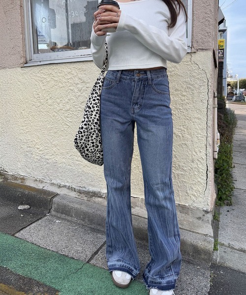 Miniministore（ミニミニストア）の「【6サイズ展開】レトロ フレアデニムパンツ ローエッジ（デニムパンツ・レディース・インディゴブルー/ブラック/サックスブルー/ブルー/ダークインディゴブルー/ブラック系・M/XL/S/L/XS/2XL）」の17枚目の写真