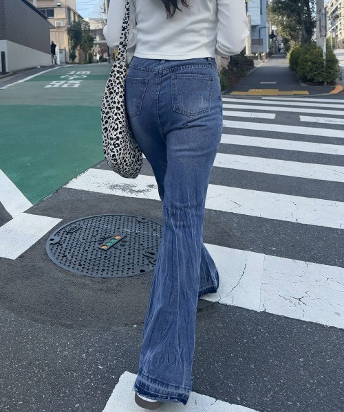 Miniministore（ミニミニストア）の「【6サイズ展開】レトロ フレアデニムパンツ ローエッジ（デニムパンツ・レディース・インディゴブルー/ブラック/サックスブルー/ブルー/ダークインディゴブルー/ブラック系・M/XL/S/L/XS/2XL）」の19枚目の写真