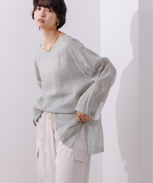 Eimee Law（エイミーロウ）の「カラーブロック リネンプルオーバー（シャツ/ブラウス・レディース・ミント/グレイッシュベージュ/ブラック・38）」の7枚目の写真