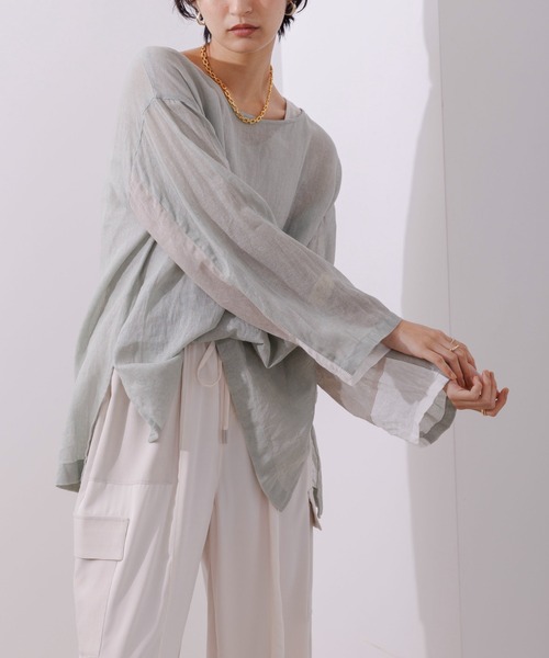 Eimee Law（エイミーロウ）の「カラーブロック リネンプルオーバー（シャツ/ブラウス・レディース・ミント/グレイッシュベージュ/ブラック・38）」の12枚目の写真