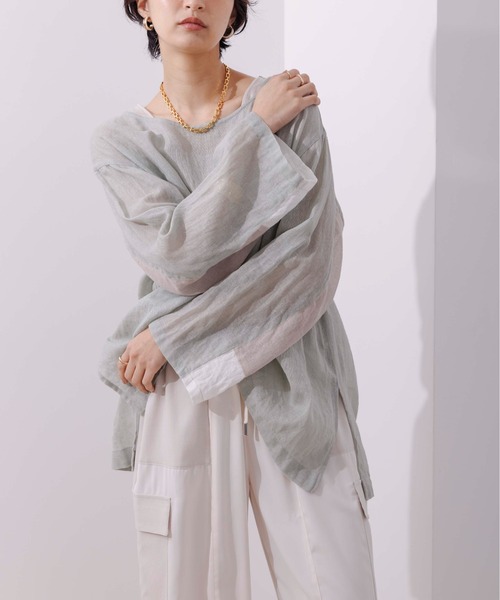 Eimee Law（エイミーロウ）の「カラーブロック リネンプルオーバー（シャツ/ブラウス・レディース・ミント/グレイッシュベージュ/ブラック・38）」の13枚目の写真
