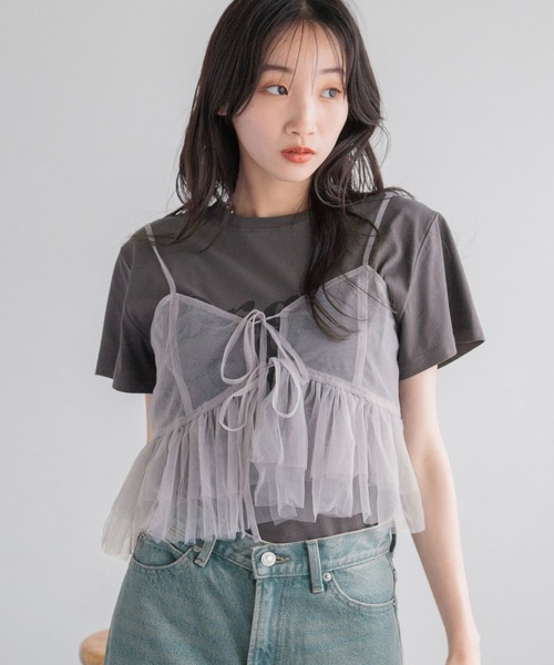 LOWRYS FARM（ローリーズファーム）の「２ＷＡＹチュールキャミ　118846（ベスト・レディース・ホワイト/ブラック/グレー・FREE）」の3枚目の写真