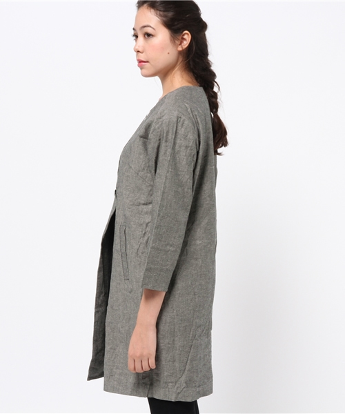 LBC（エルビーシー）の「コットンリネンノーカラーコート（チェスターコート・レディース・ライトグレー/ブラック・LARGE/MEDIUM）」の5枚目の写真