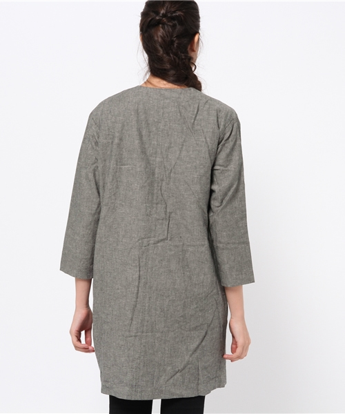 LBC（エルビーシー）の「コットンリネンノーカラーコート（チェスターコート・レディース・ライトグレー/ブラック・LARGE/MEDIUM）」の9枚目の写真