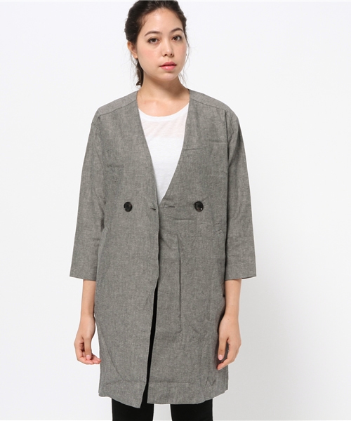 LBC（エルビーシー）の「コットンリネンノーカラーコート（チェスターコート・レディース・ライトグレー/ブラック・LARGE/MEDIUM）」の10枚目の写真