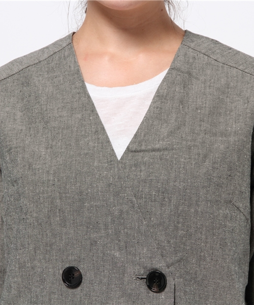 LBC（エルビーシー）の「コットンリネンノーカラーコート（チェスターコート・レディース・ライトグレー/ブラック・LARGE/MEDIUM）」の11枚目の写真