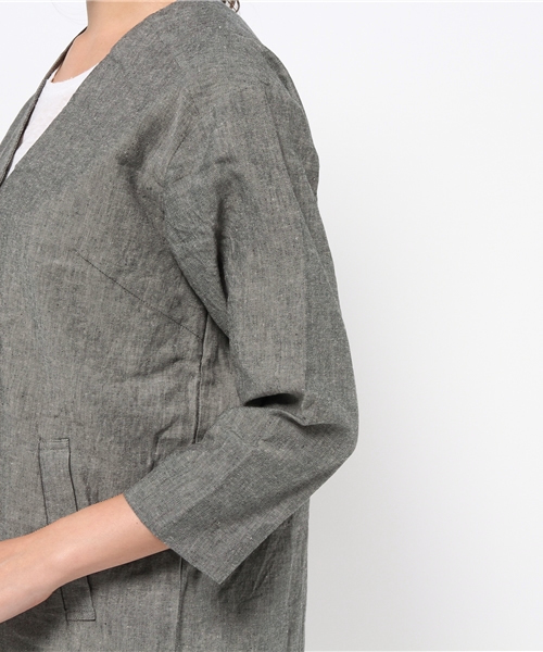 LBC（エルビーシー）の「コットンリネンノーカラーコート（チェスターコート・レディース・ライトグレー/ブラック・LARGE/MEDIUM）」の12枚目の写真