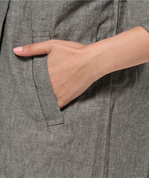 LBC（エルビーシー）の「コットンリネンノーカラーコート（チェスターコート・レディース・ライトグレー/ブラック・LARGE/MEDIUM）」の13枚目の写真