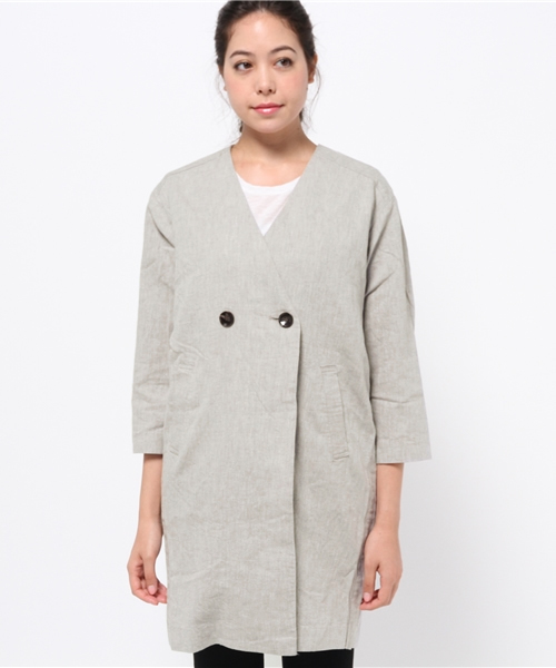 LBC（エルビーシー）の「コットンリネンノーカラーコート（チェスターコート・レディース・ライトグレー/ブラック・LARGE/MEDIUM）」の4枚目の写真