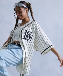 FUBU（ フブ）の「FUBU フブ ブランド ロゴ ワッペン 刺繍 ライン ストライプ 野球 ユニフォーム 半袖 ベースボールシャツ（シャツ/ブラウス）」