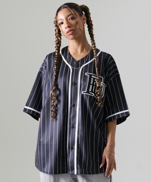 FUBU（ フブ）の「FUBU フブ ブランド ロゴ ワッペン 刺繍 ライン ストライプ 野球 ユニフォーム 半袖 ベースボールシャツ（シャツ/ブラウス）」