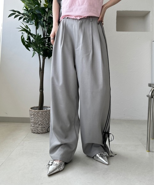 ワイドスラックス　グレー　サイドボタン ワイドスラックス グレー サイドボタン