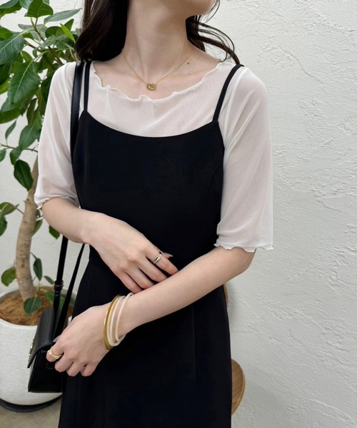 one after another NICE CLAUP（ワンアフターアナザーナイスクラップ）の「シアー半袖トップス（Tシャツ/カットソー・レディース・チャコールグレー/ホワイト/アイボリー/ピンク・FREE）」の2枚目の写真
