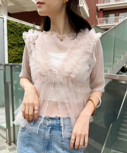 one after another NICE CLAUP（ワンアフターアナザーナイスクラップ）の「シアー半袖トップス（Tシャツ/カットソー・レディース・チャコールグレー/ホワイト/アイボリー/ピンク・FREE）」の22枚目の写真