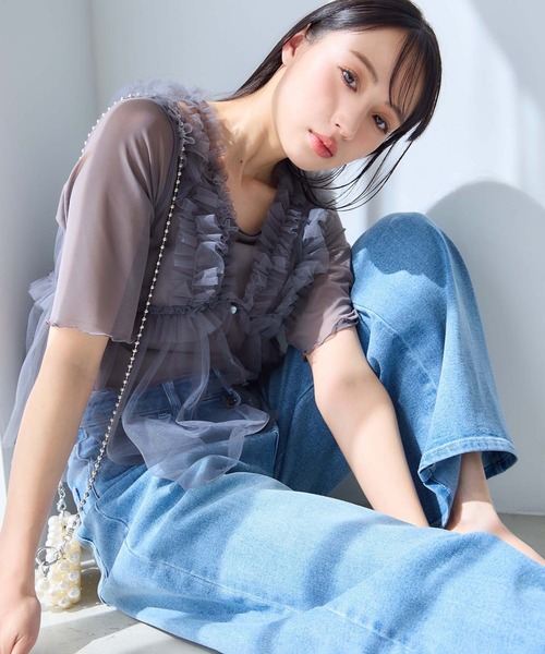 セール】シアー半袖トップス（Tシャツ/カットソー）｜one after