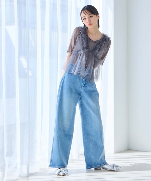 one after another NICE CLAUP（ワンアフターアナザーナイスクラップ）の「シアー半袖トップス（Tシャツ/カットソー・レディース・チャコールグレー/ホワイト/アイボリー/ピンク・FREE）」の7枚目の写真
