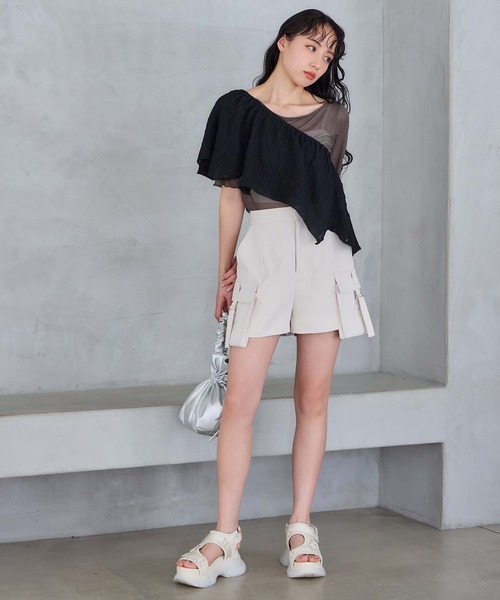 one after another NICE CLAUP（ワンアフターアナザーナイスクラップ）の「シアー半袖トップス（Tシャツ/カットソー・レディース・チャコールグレー/ホワイト/アイボリー/ピンク・FREE）」の14枚目の写真
