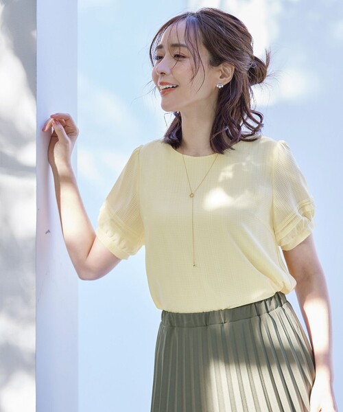 セール】【洗える】シアーチェック柄パフスリーブブラウス（シャツ