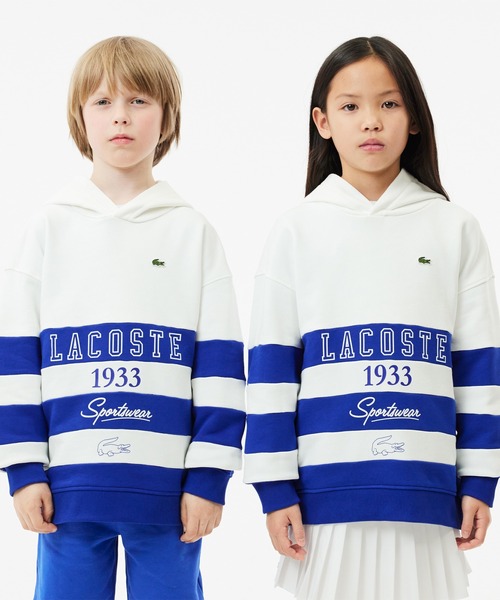 【セール】オーガニックコットン パネルボーダーグラフィックスウェットフーディー（パーカー）｜LACOSTE（ラコステ）
