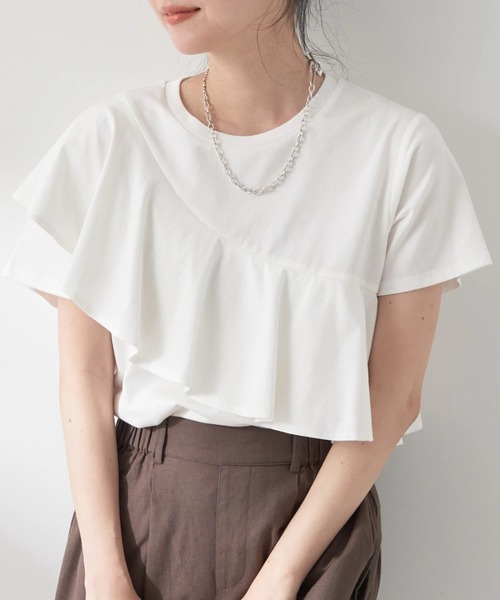 earth music&ecology（アースミュージックアンドエコロジー）の「フロントフリルプルオーバー（Tシャツ/カットソー・レディース・アイボリー/ブルー/ブラック/ボルドー・FREE）」の2枚目の写真