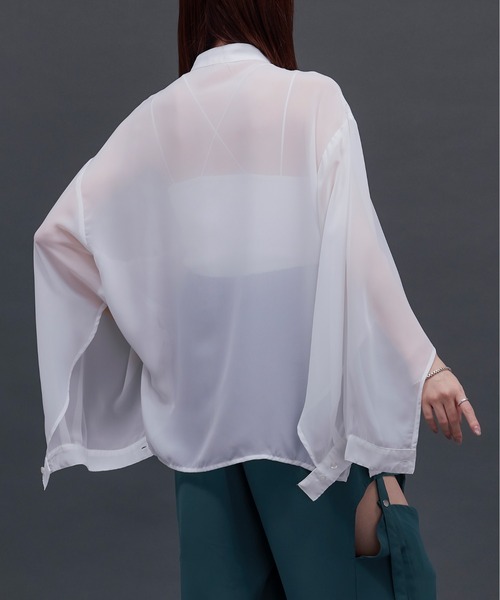 Ellno Loset（エルノロゼット）の「2wayスリットチャイナシアーシャツ（シャツ/ブラウス・メンズ・ブラック/オフホワイト/ダークパープル/ブルーグレー・MEDIUM/SMALL/LARGE）」の20枚目の写真