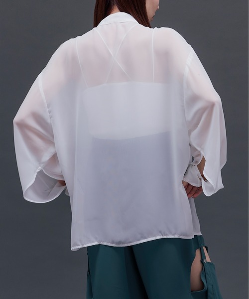 Ellno Loset（エルノロゼット）の「2wayスリットチャイナシアーシャツ（シャツ/ブラウス・メンズ・ブラック/オフホワイト/ダークパープル/ブルーグレー・MEDIUM/SMALL/LARGE）」の21枚目の写真