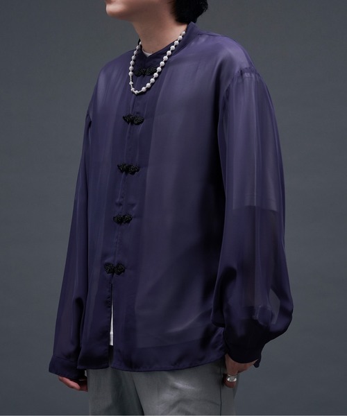 Ellno Loset（エルノロゼット）の「2wayスリットチャイナシアーシャツ（シャツ/ブラウス・メンズ・ブラック/オフホワイト/ダークパープル/ブルーグレー・MEDIUM/SMALL/LARGE）」の9枚目の写真