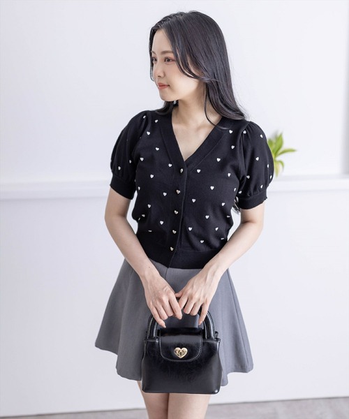 ハート刺繍 半袖カーディガン アイボリー clear（クリア）の「ハート刺繍半袖ニットカーディガン≪2024SS